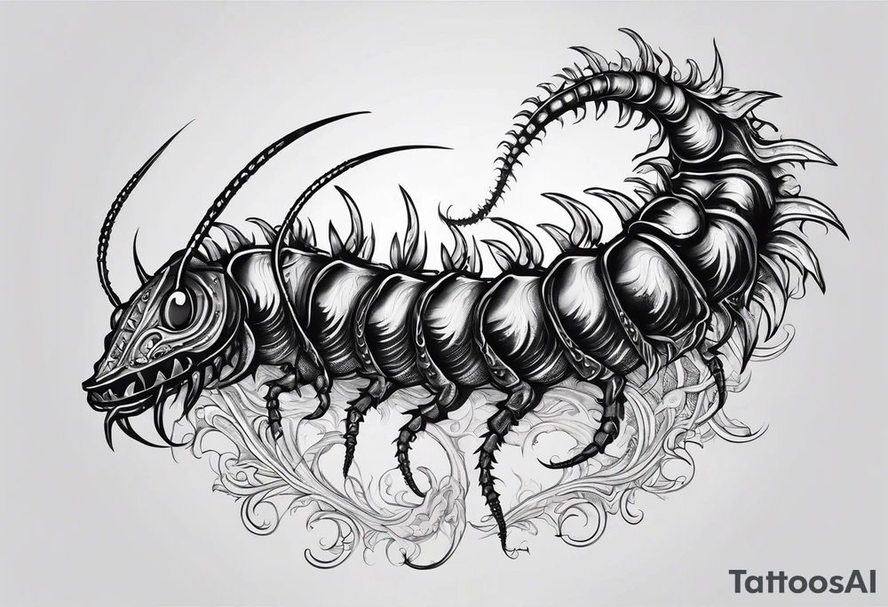 medieval  demonic centipede 
 with a fine point and sketch style tattoo idea