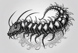 medieval  demonic centipede 
 with a fine point and sketch style tattoo idea