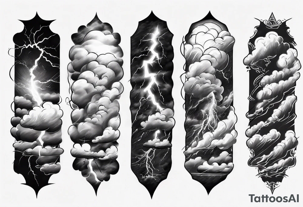 forearm sleeve lightning and clouds pattern tattoo idea