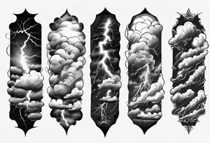 forearm sleeve lightning and clouds pattern tattoo idea