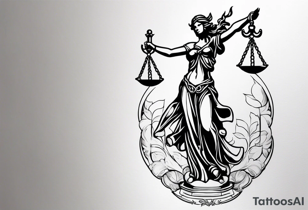 Back and gray lady justice tattoo idea