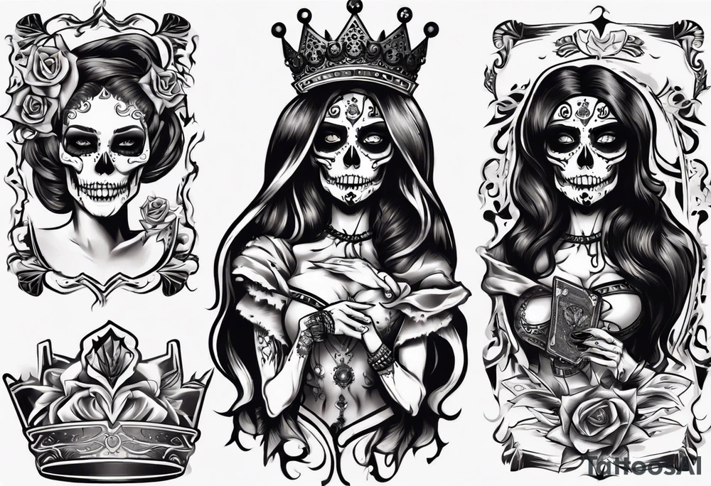 santa la muerta with money and crown
on the card tattoo idea