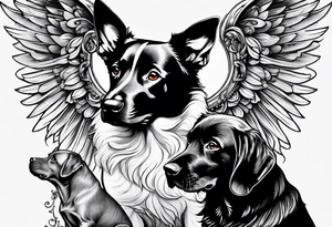 Black dog guarding human infants (the infants are angels) tattoo idea