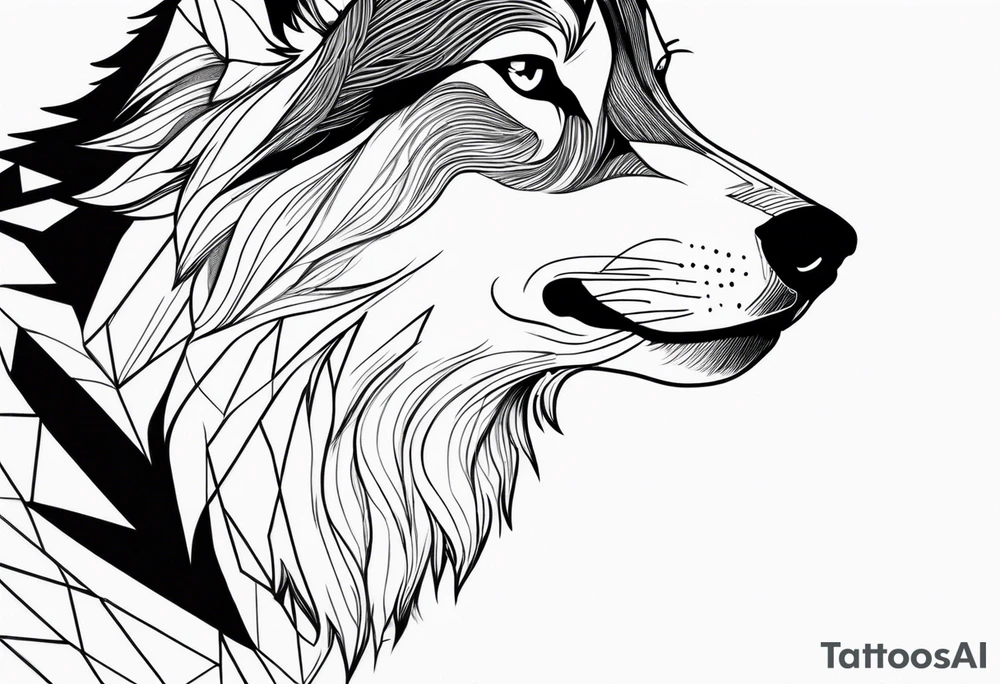 right side profile of a wolf face tattoo idea