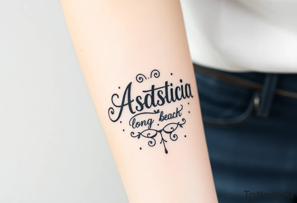 Anastacia old English font long beach California theme tattoo idea