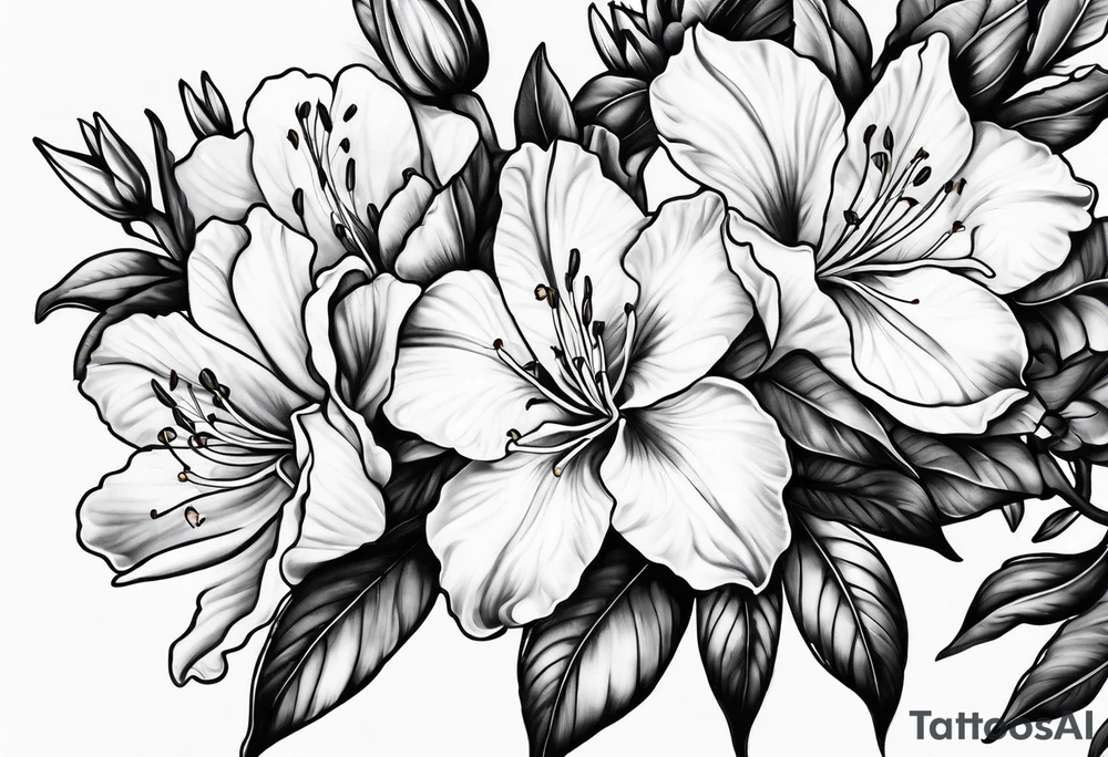 5-petal azaleas along a long branch tattoo idea