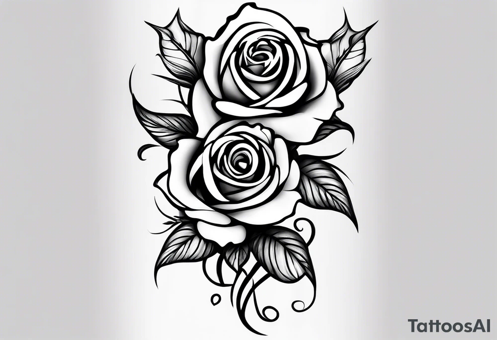 long vertical tattoo to cover my whole shin showing two seperate rose stems wrapped around each other, one stem should have thorns and one should be thornless I want a long stem to shower them intertwined tattoo idea