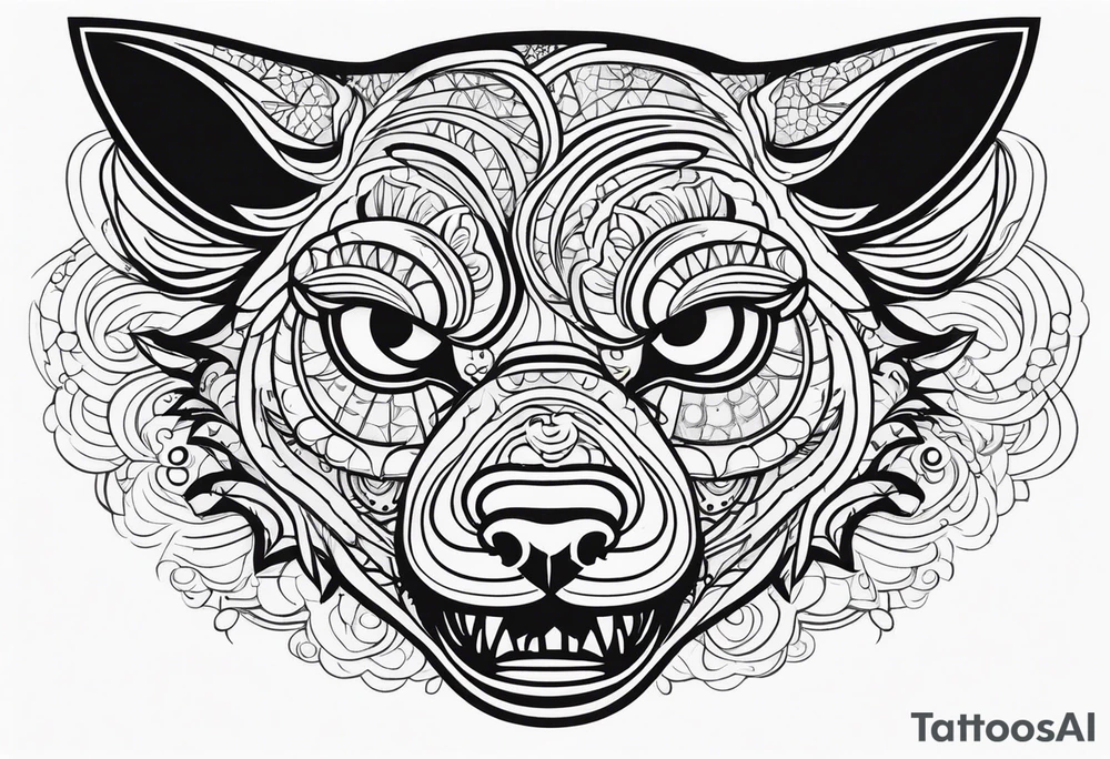 A beast face for the central zone of the knee tattoo idea