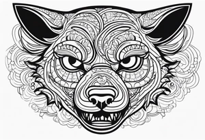 A beast face for the central zone of the knee tattoo idea