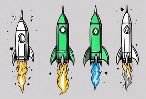Simple cartoon rocket in green, gray, yellow, blue

Fire coming out the rocket

Black ring around the rocket with 26.2 written at the 10 o'clock position tattoo idea