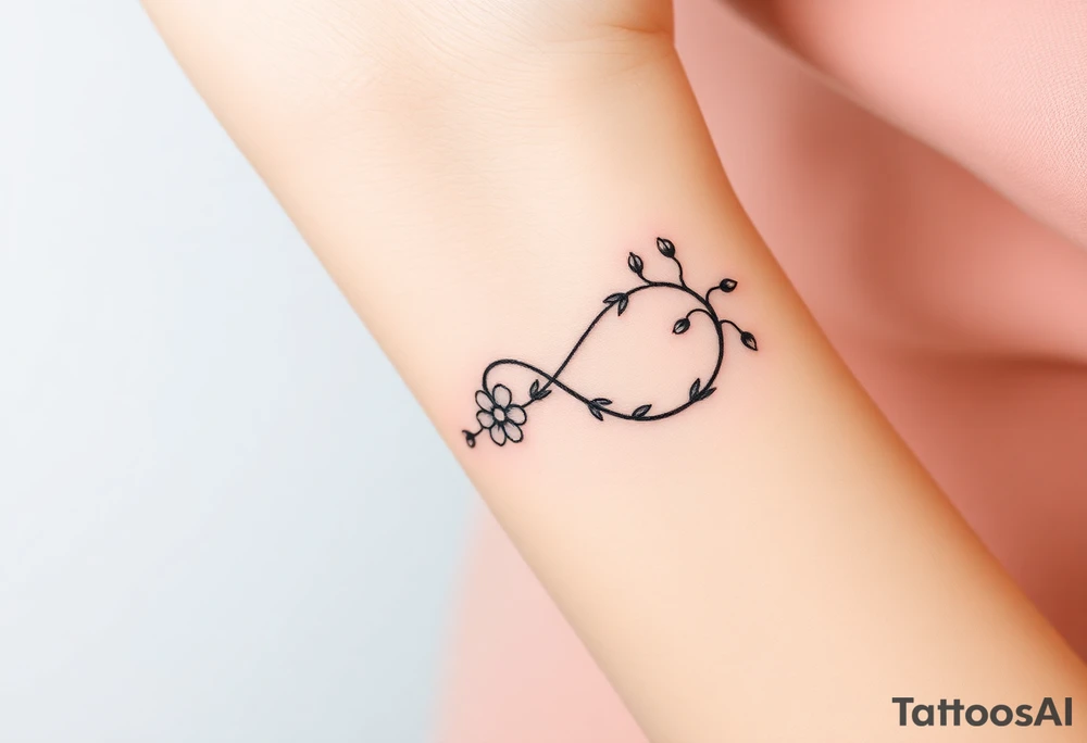 An infinity symbol including family made of intertwined vines, with delicate flowers blooming along its curves tattoo idea