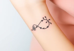 An infinity symbol including family made of intertwined vines, with delicate flowers blooming along its curves tattoo idea