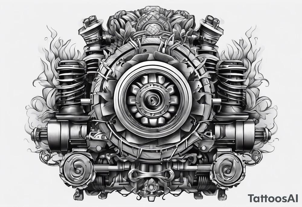 mechanical engine, fire, samoa tattoo idea