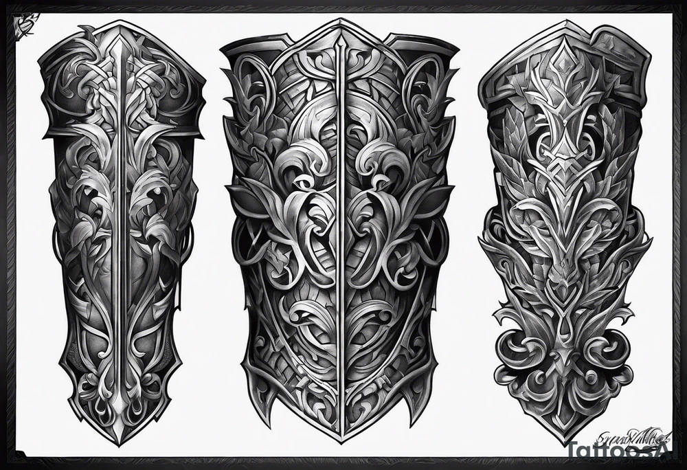 leg armor tattoo idea