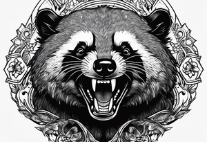aggressive full body and killer face badger/wolverine with cute smile long nails and attacks like a gladiator tattoo idea