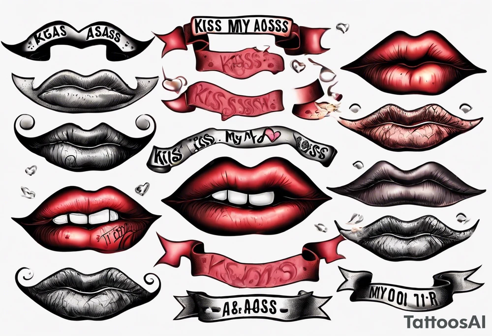 A lip print with the inscription "Kiss my a$$" tattoo idea