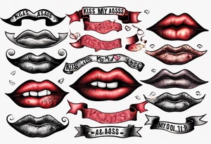 A lip print with the inscription "Kiss my a$$" tattoo idea