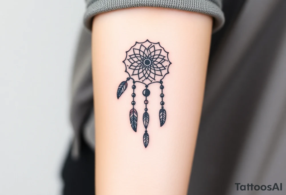 native dreamcatcher with flowing feathers and sacred beads tattoo idea