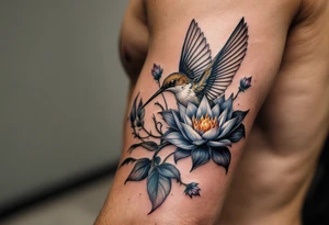 hummingbird and lotus flower, egyptian theme tattoo idea