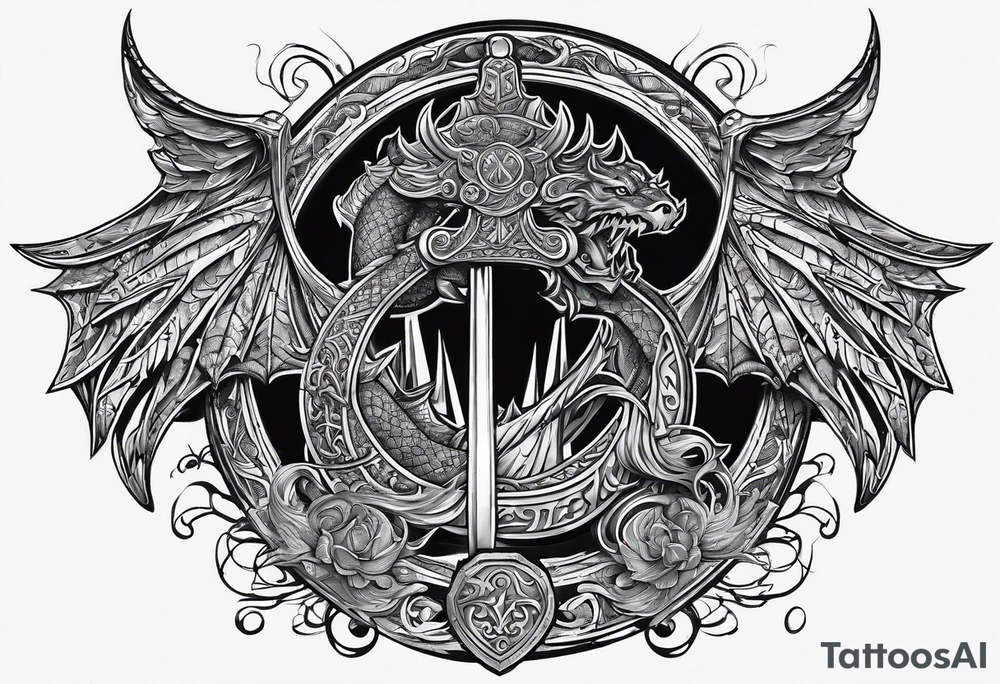Valhalla sword shield dragon axe viking 
ship tattoo idea