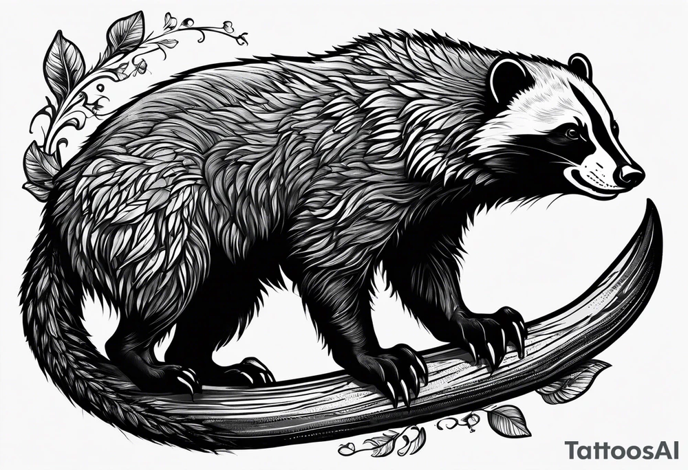 honey badger climbing-over, claws, top view tattoo idea