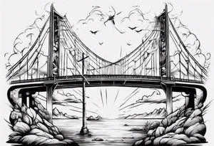 Inner bicep, stretched horizontally, bridge leading to a cross tattoo idea