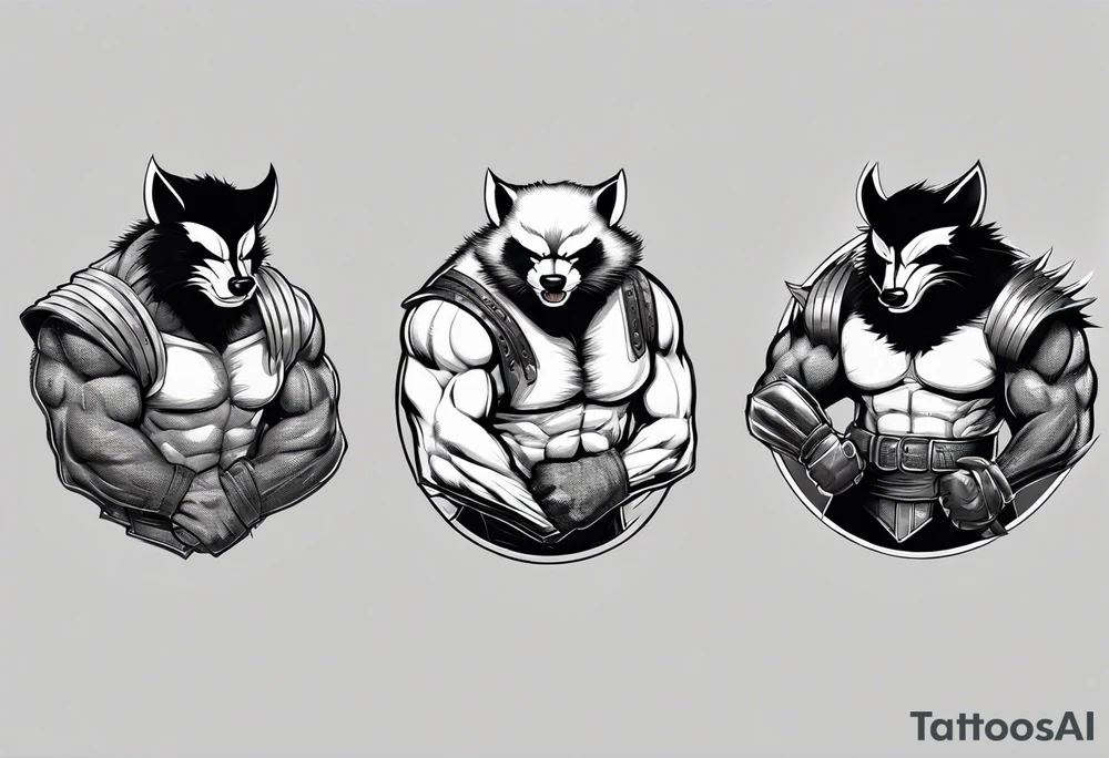 draw me badger/wolverine with aggressive full body show, killer face with cute smile, long nails and he attacks like a gladiator to enemy tattoo idea