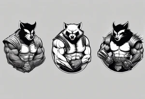 draw me badger/wolverine with aggressive full body show, killer face with cute smile, long nails and he attacks like a gladiator to enemy tattoo idea