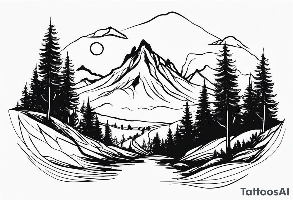 Lord of the rings walking with mountains and trees tattoo idea