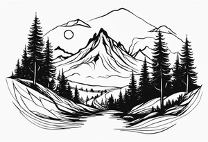 Lord of the rings walking with mountains and trees tattoo idea