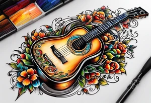 Full Acoustic guitar design tattoo idea