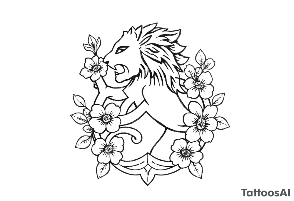 Celtic lion knot with flowers tattoo idea