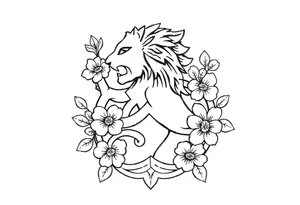 Celtic lion knot with flowers tattoo idea