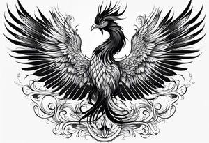 asian elegant long feathered phoenix
with a long neck, with short wings tattoo idea
