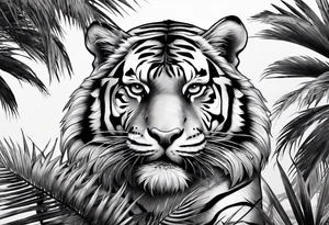 tiger laying on palm tree tattoo idea