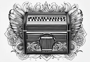 Accordion on a burnt paper tattoo idea