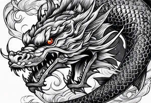 Dark skull and dragon  koi fish tattoo idea