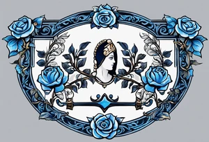 ancient rome clothes ,women,,ancient scale in one hand, blue rose frames, justicia keeps  scale tattoo idea
