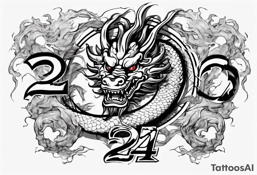 Number 24 with a Chinese dragon around it tattoo idea