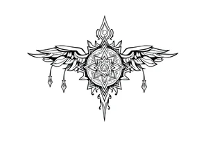 long shaman style mytical bold line with ancient rhyme tattoo idea