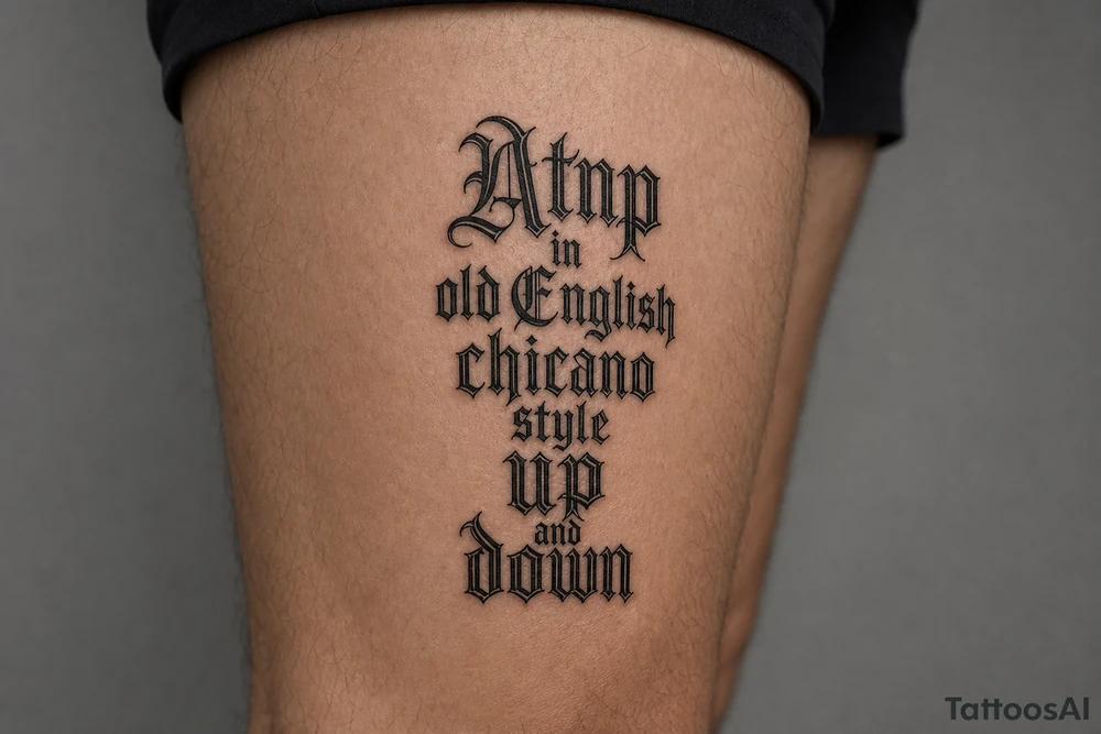 Atnp in old English chicano style up
and down tattoo idea