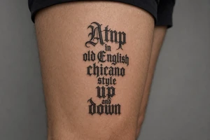 Atnp in old English chicano style up 
and down tattoo idea