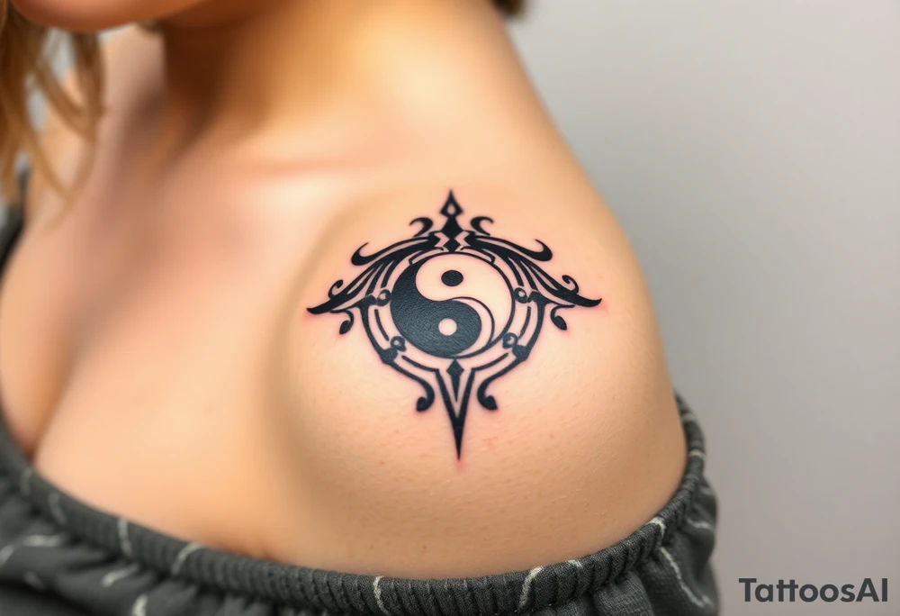 Magestic symbol combining ying yang, Gemini zodiac symbol,  and spiral Paisleys tattoo idea