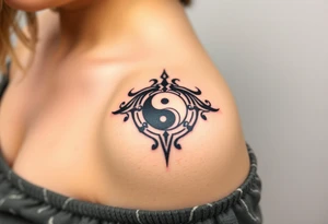 Magestic symbol combining ying yang, Gemini zodiac symbol,  and spiral Paisleys tattoo idea