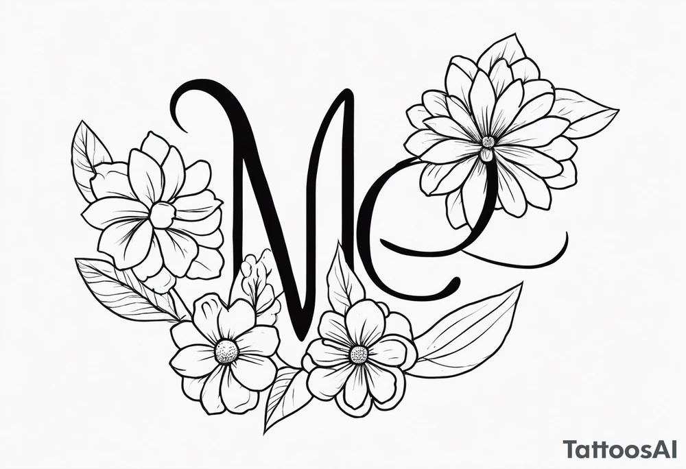 Nicholas written in cursive up and down
 with flowers tattoo idea