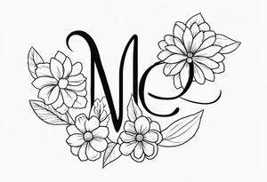 Nicholas written in cursive up and down
 with flowers tattoo idea