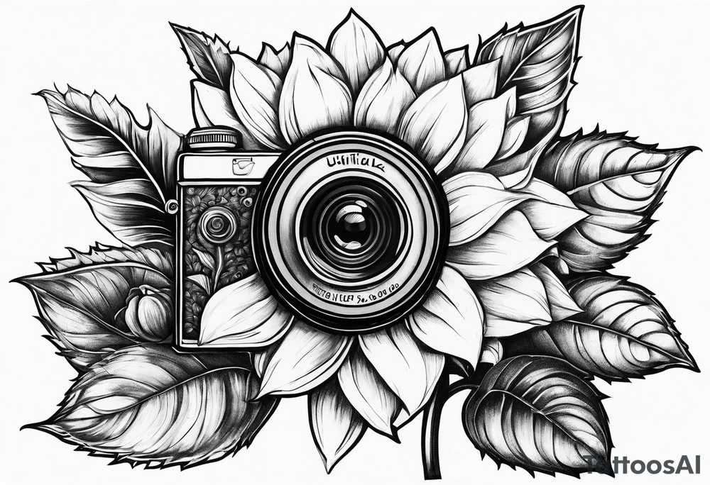 sunflower, camera, flower rose , book tattoo idea