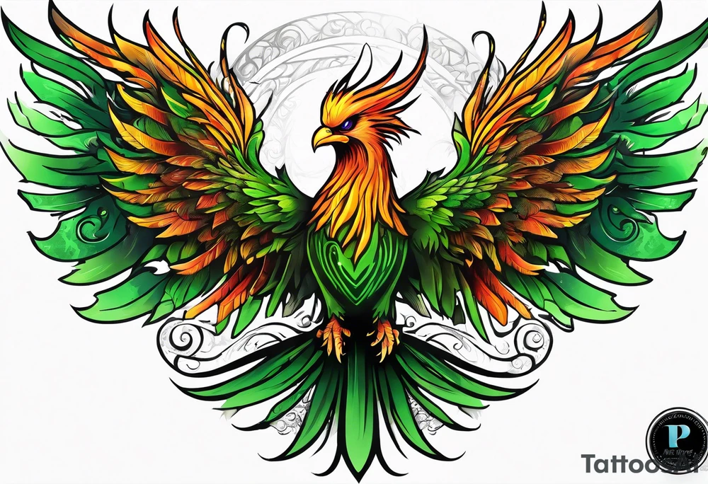 Phoenix rising from green ashes tattoo idea