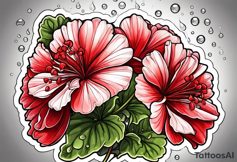 red geraniums with rain drops tattoo idea