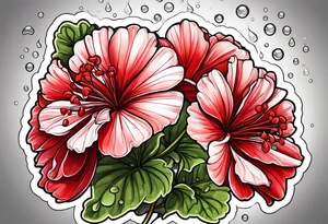red geraniums with rain drops tattoo idea